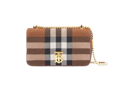 BURBERRY Small Knit Check Lola Bag "Dark Bachi Brown"