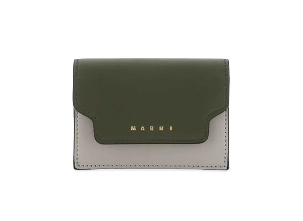Marni Tri Fold Wallet in Saffiano Leather "Green/White/Brown"