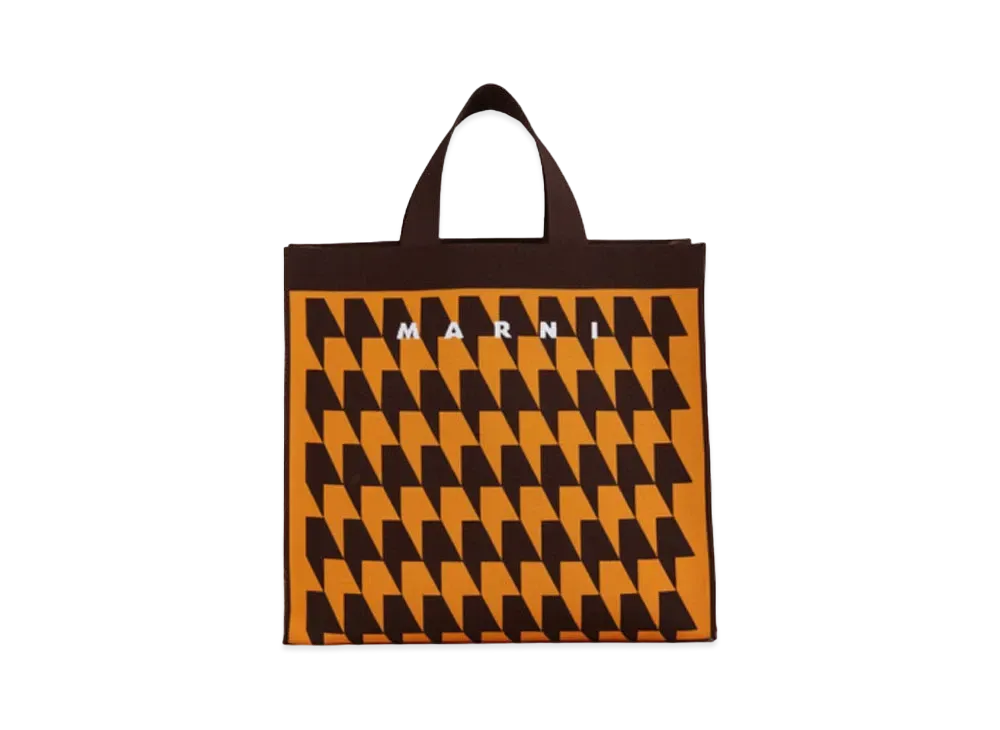 Marni Houndstooth Jacquard Shopping Bag "Pumpkin/Moca"