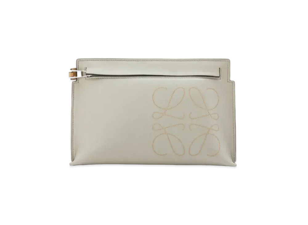 LOEWE Mini T Pouch In Classic Calfskin "Light Green / Dark Gold"
