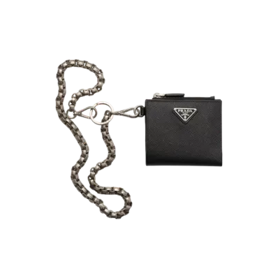 PRADA Saffiano Leather Wallet with Chain "Black"