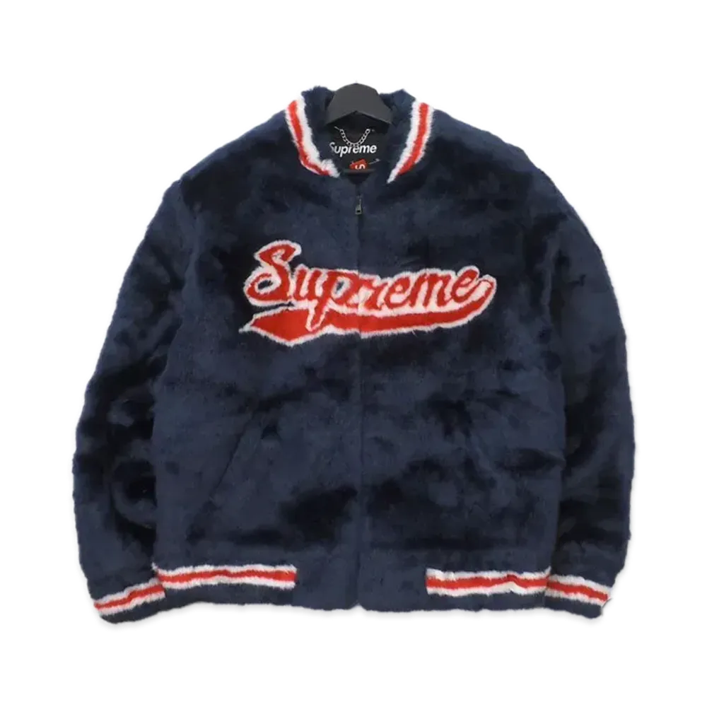 Supreme Faux Fur Varsity Jacket "Navy"