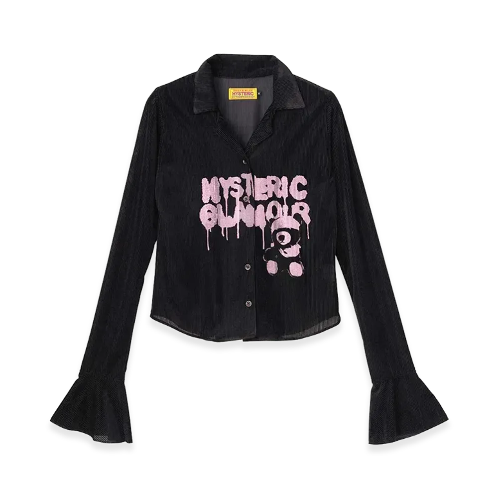 HYSTERIC GLAMOUR Women's Hysteric Teddy Bear Velour Tight Blouse "Black"