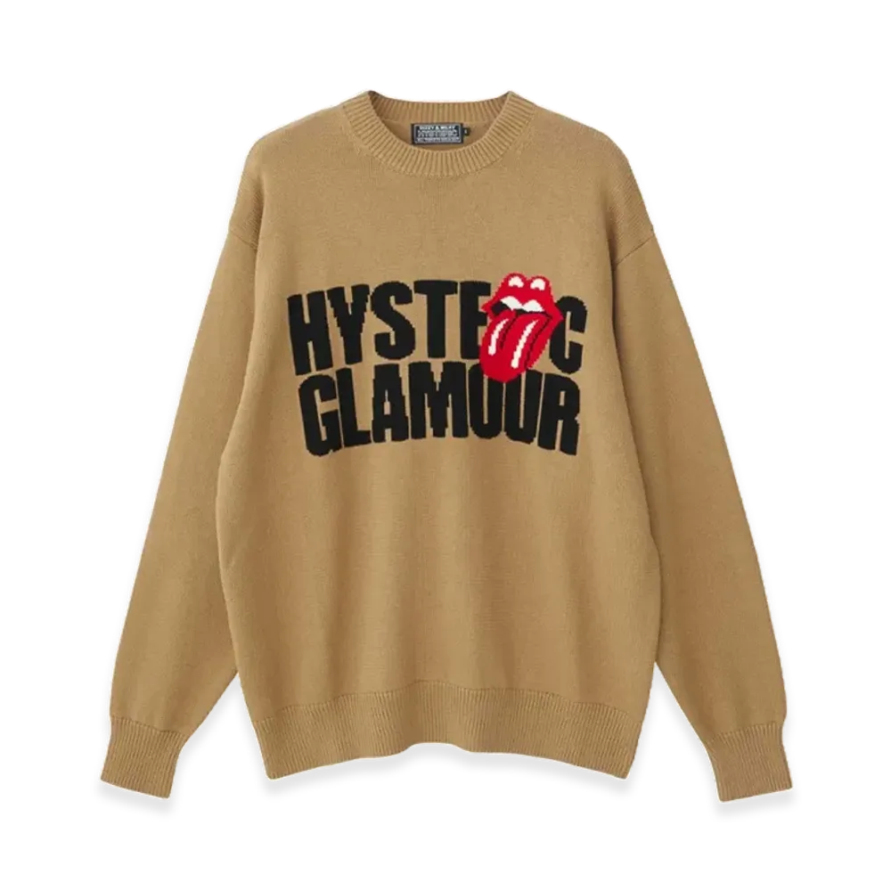 HYSTERIC GLAMOUR x The Rolling Stones Hysteric Logo & Tongue Knit Sweater "Beige"