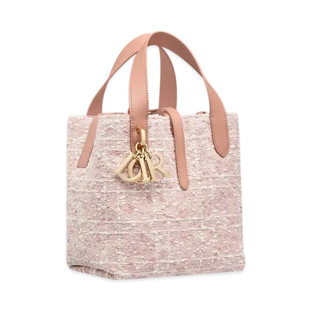 Dior Small Dior Toujours Vertical Tote Bag Tweed with Cannage Motif "Rose Des Vents/White"