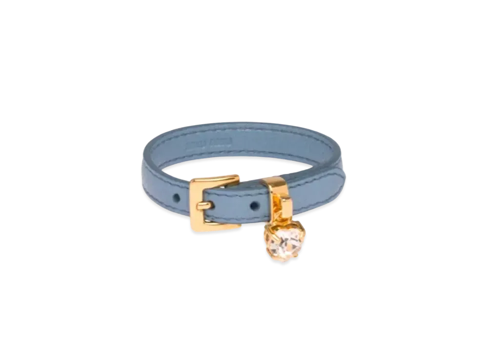 MIU MIU Crystal With Madras Leather Bracelet "Light Blue"