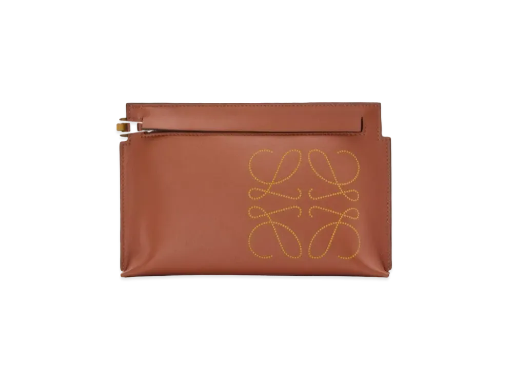 LOEWE Mini T Pouch In Classic Calfskin "Tan / Ochre"