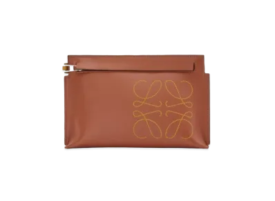 LOEWE Mini T Pouch In Classic Calfskin "Tan / Ochre"