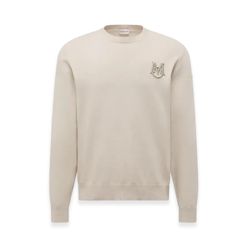MONCLER Embroidered Monogram Cotton Jumper "Light Beige"