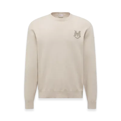 MONCLER Embroidered Monogram Cotton Jumper "Light Beige"
