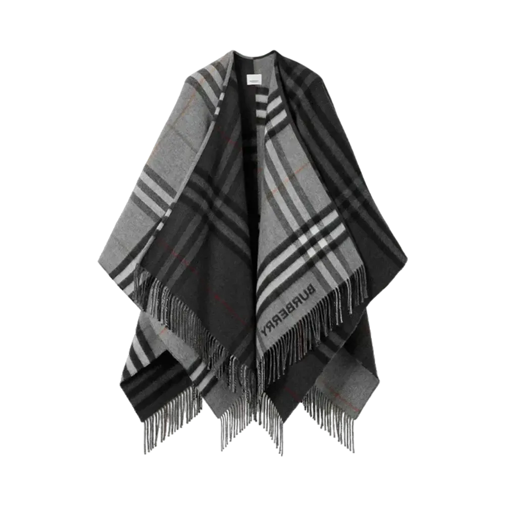 Burberry Contrast Check Wool Cashmere Jacquard Cape "Grey/Charcoal"