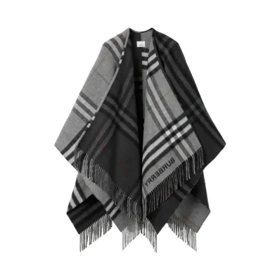 Burberry Contrast Check Wool Cashmere Jacquard Cape "Grey/Charcoal"