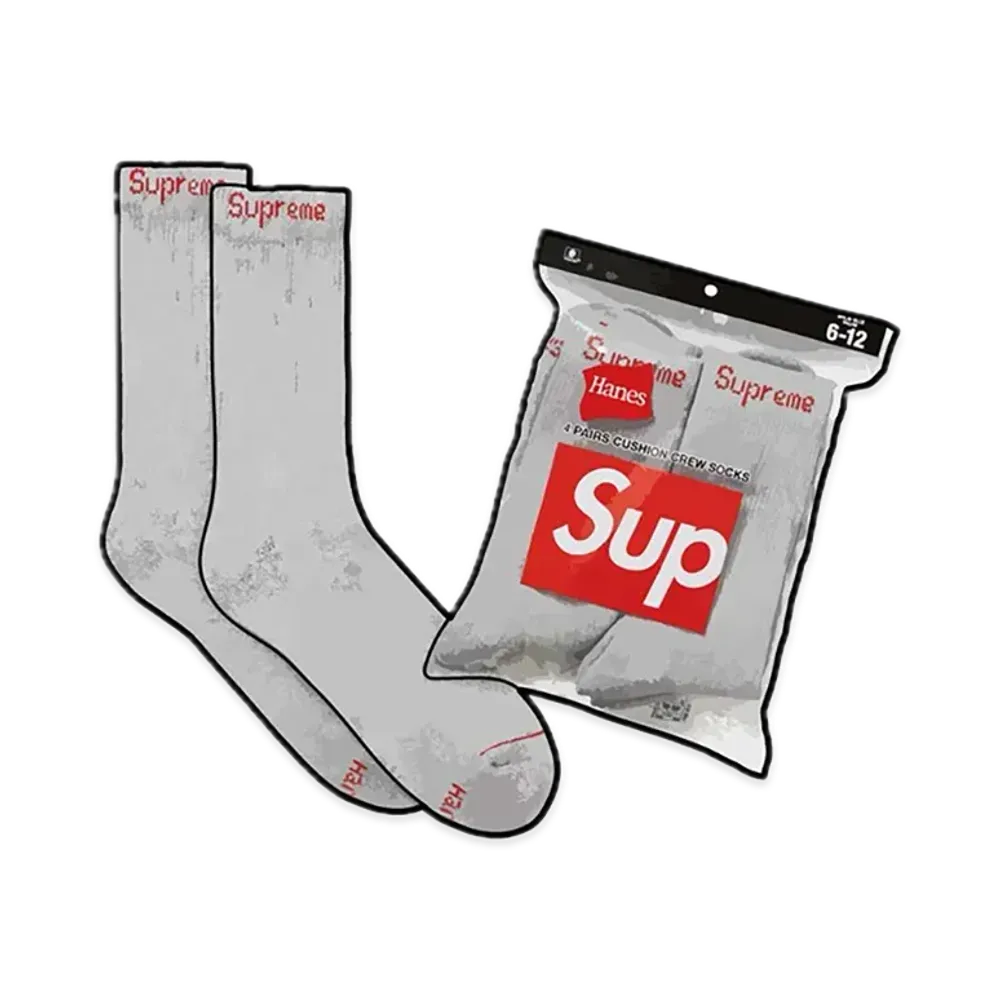 Supreme x Hanes Crew Socks (4 Pack) "Heather Grey"