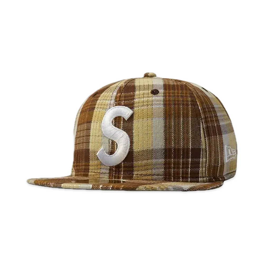 Supreme Metallic Plaid S Logo New Era "Brown"