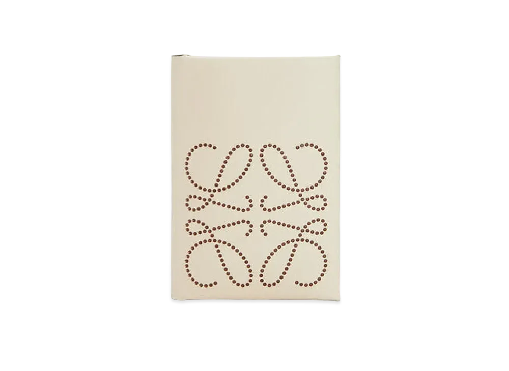 LOEWE Brand Bifold Card Case In Calfskin "Light Oat / Tan"