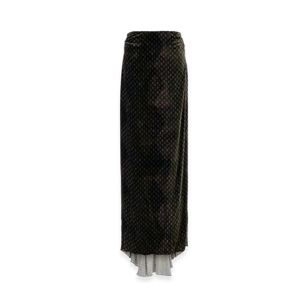 DRIES VAN NOTEN Women's Printed Velvet Salix Skirt "Green"