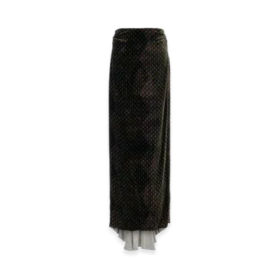 DRIES VAN NOTEN Women's Printed Velvet Salix Skirt "Green"