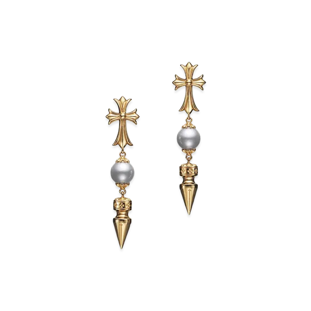 Chrome Hearts x MIKIMOTO 22K Pearl Drop Earrings "White/Gold"
