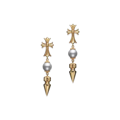 Chrome Hearts x MIKIMOTO 22K Pearl Drop Earrings "White/Gold"