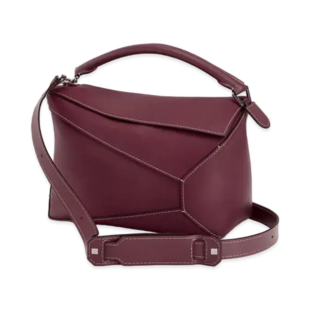 LOEWE Large Puzzle Edge Bag In Natural Calfskin "Wine"