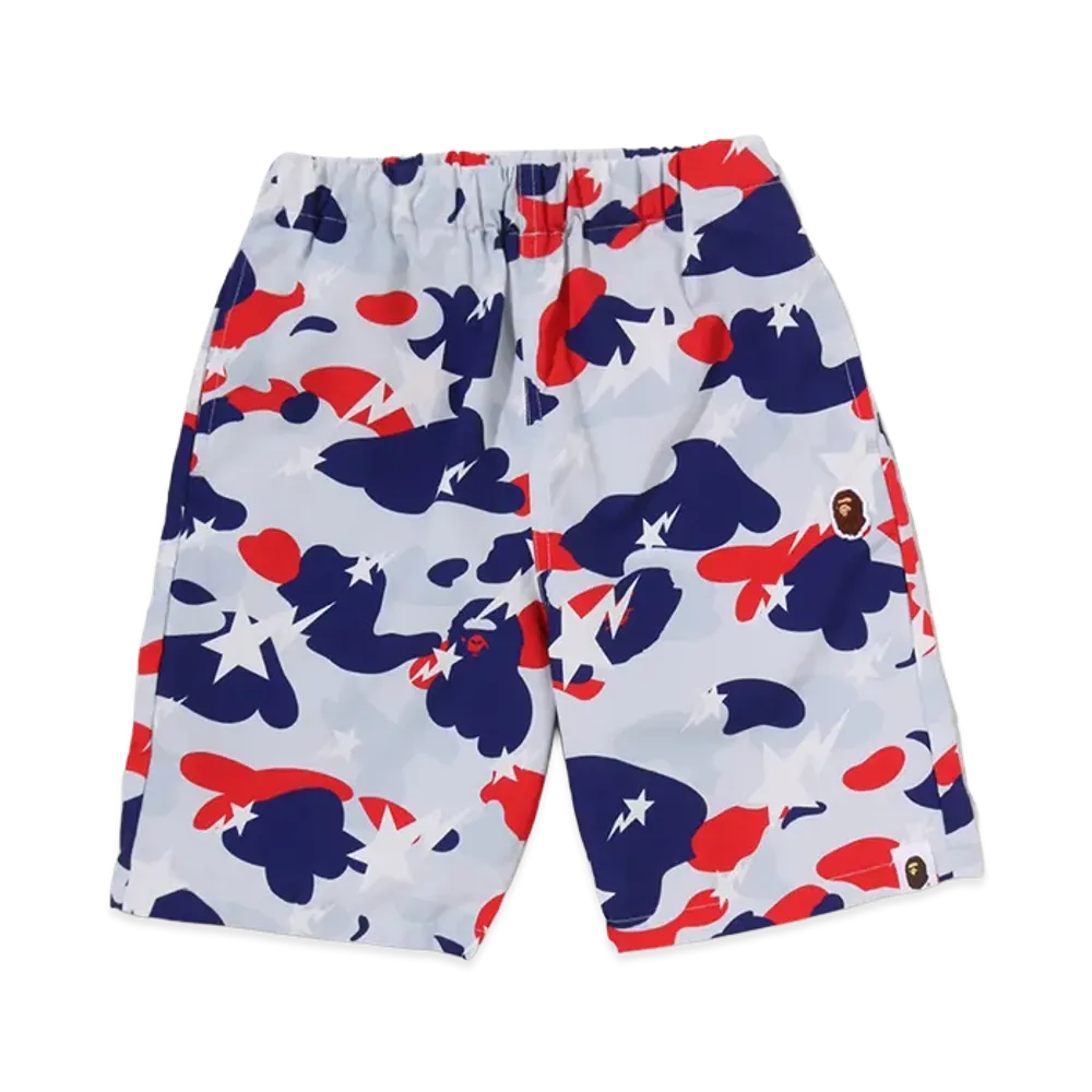A BATHING APE Kids Sta Strike Camo Beach Shorts "White"