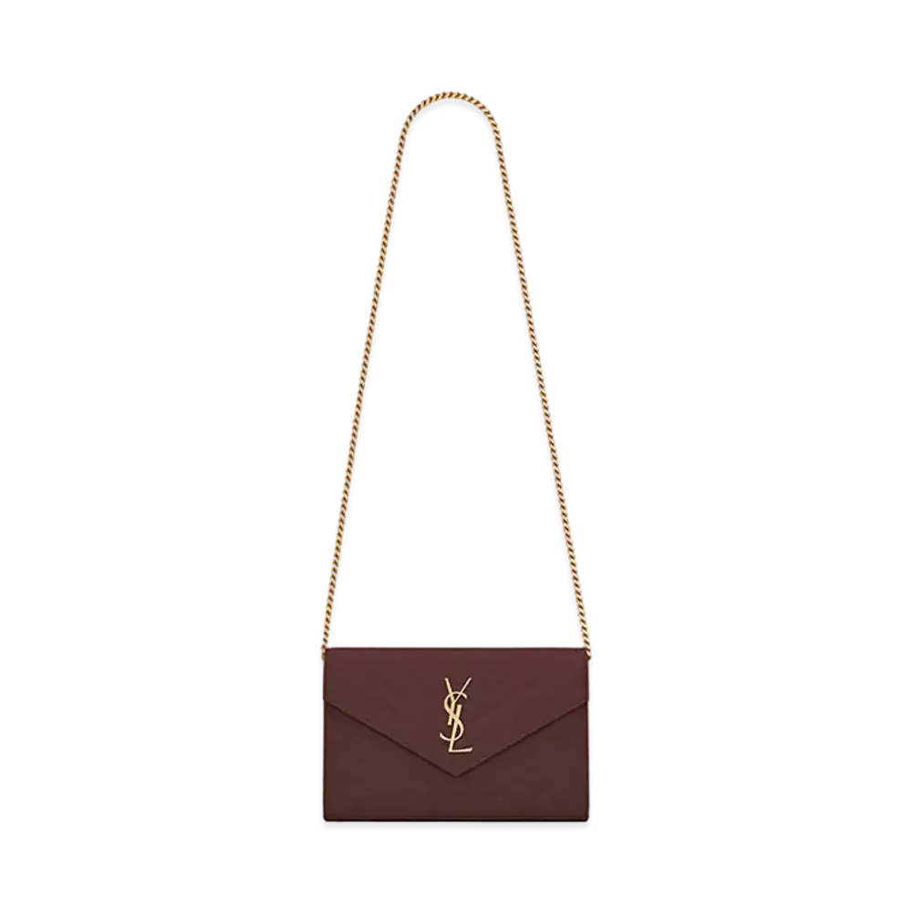 Saint Laurent Monogram Chain Wallet In Grain De Poudre Embossed Leather "Rouge Legion"