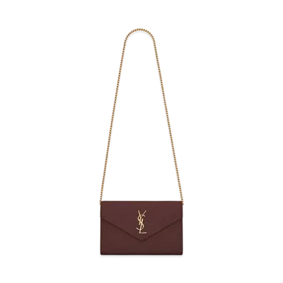 Saint Laurent Monogram Chain Wallet In Grain De Poudre Embossed Leather "Rouge Legion"