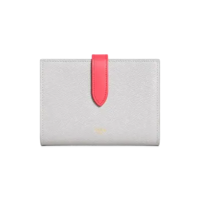 CELINE Medium strap wallet in Bicolour Grained Calfskin "Light Gray/Grenadine"