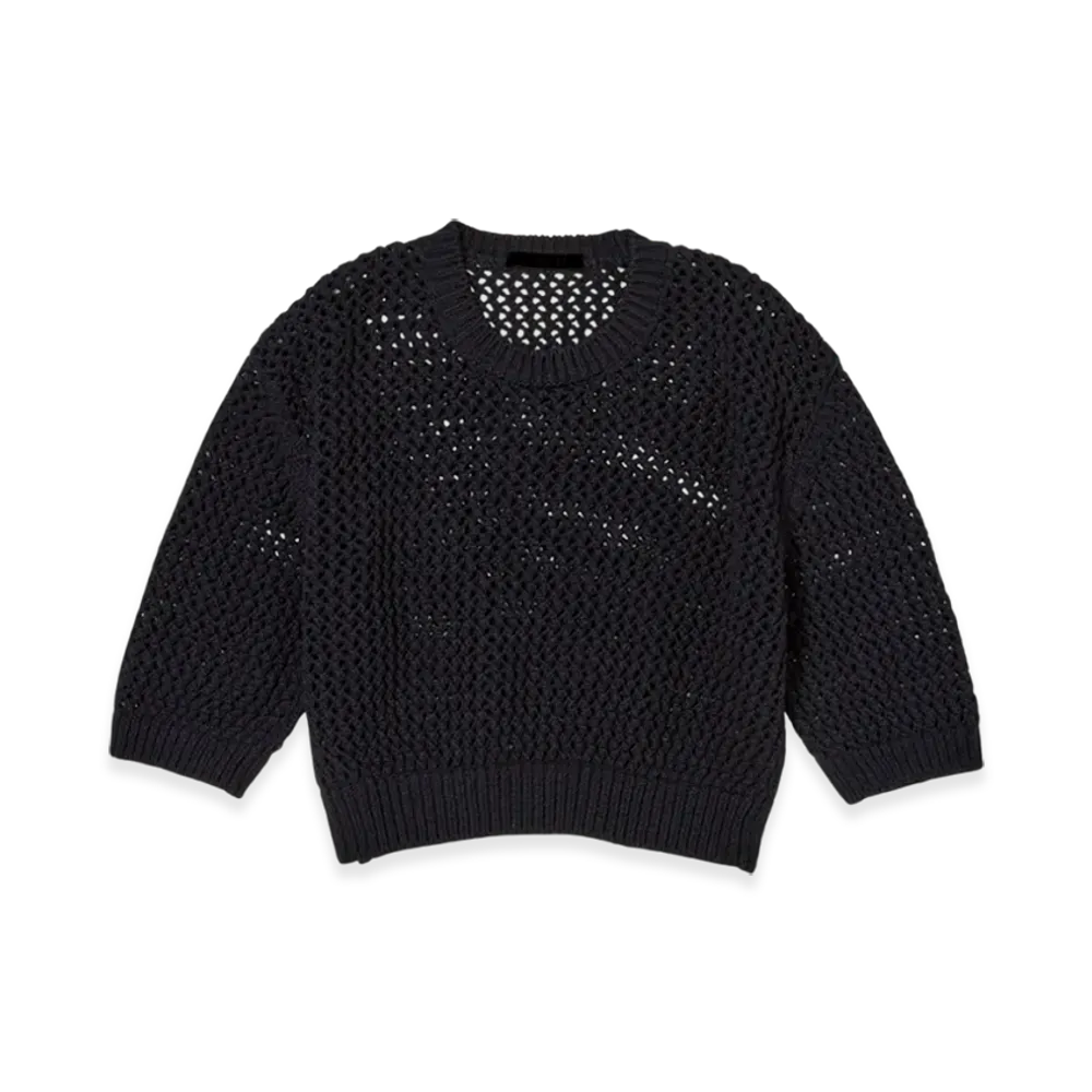 AURALEE Cotton LilyYarn Mesh Knit T-Shirt "Dark Navy"