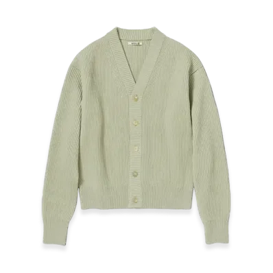 AURALEE French Merino Rib Knit Cardigan "Light Khaki"