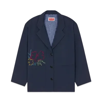 KENZO 'DRAWN FLOWERS' Embroidery Workwear Jacket "Midnight Blue"