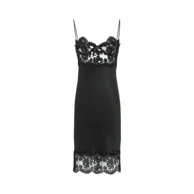 Saint Laurent Women's Slip Dress in Silk Satin and Lace "Black"