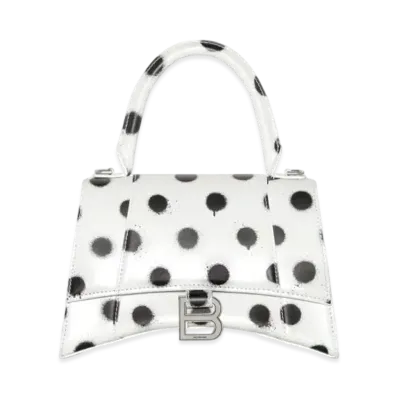 BALENCIAGA Hourglass Small Handbag In Spray Polka Dots Printed Shiny Box Calfskin "White"