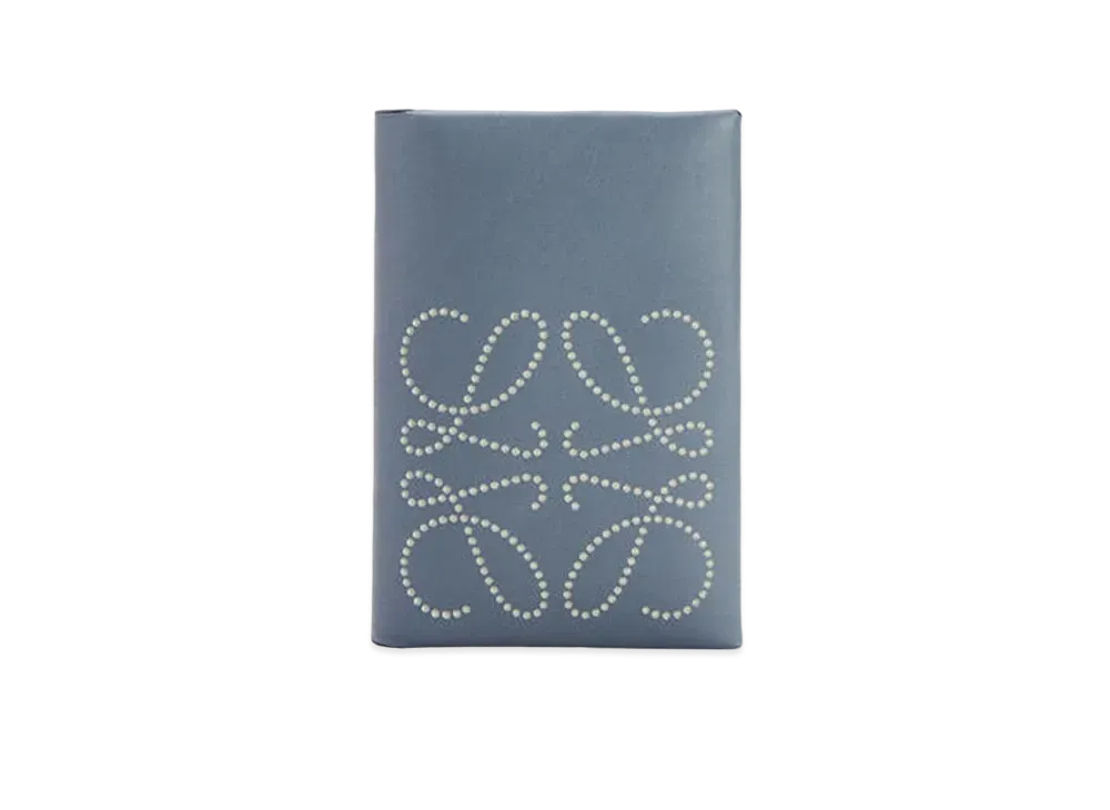 LOEWE Brand Bifold Card Case In Calfskin "Storm Blue / Marble Green"