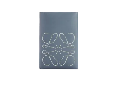 LOEWE Brand Bifold Card Case In Calfskin "Storm Blue / Marble Green"