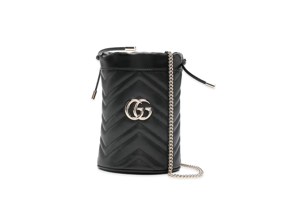 GUCCI Women's Leather Small GG Marmont Bucket Bag "Black"