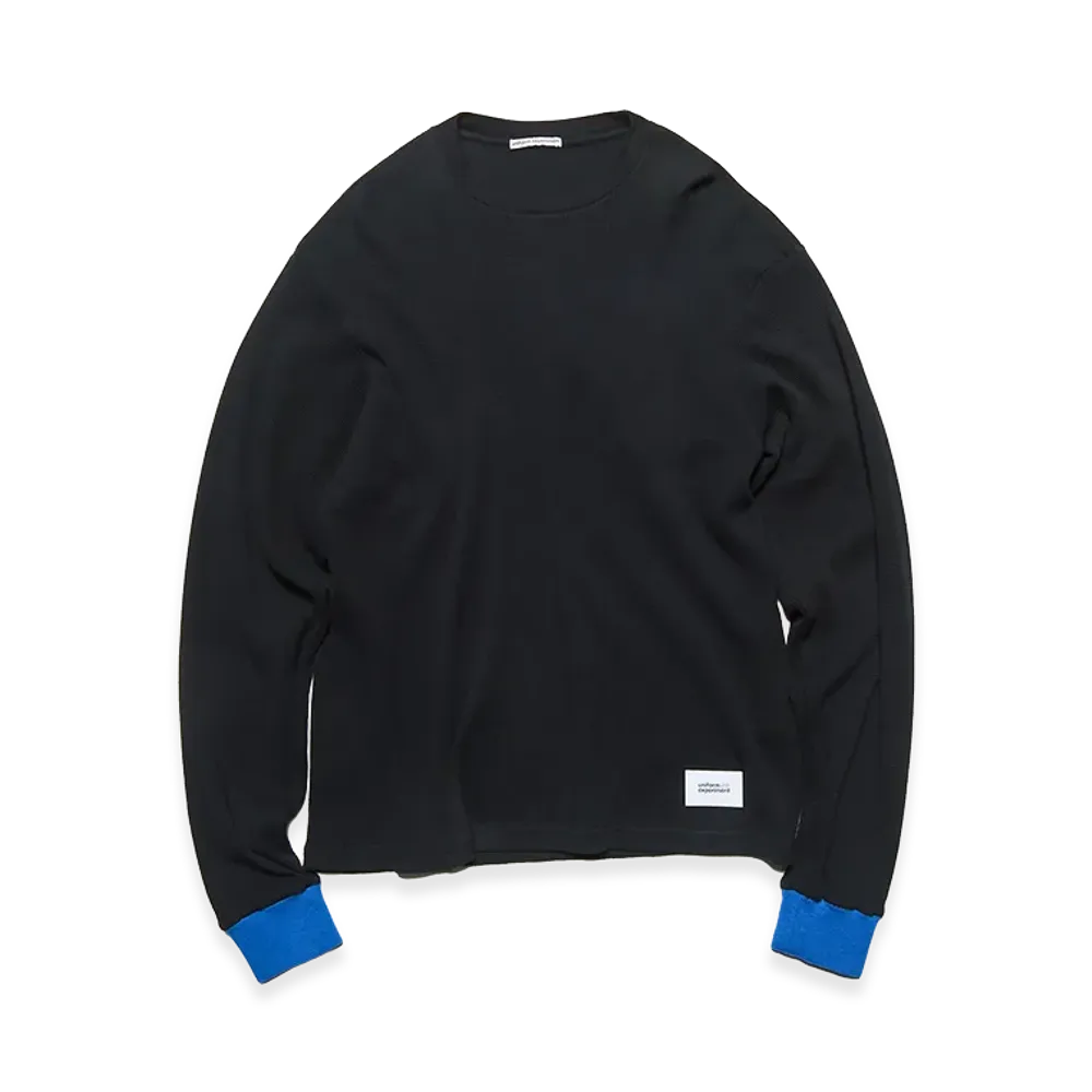 uniform experiment Color Ribbed Waffle Crewneck Top "Black/Blue"