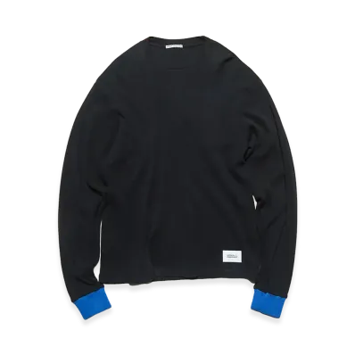 uniform experiment Color Ribbed Waffle Crewneck Top "Black/Blue"