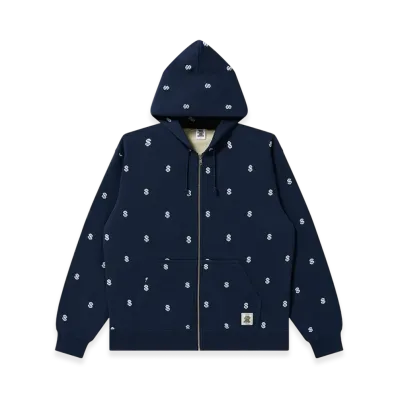 BlackEyePatch Dollar Sign Patterned Thermal Zip Hoodie "Navy"