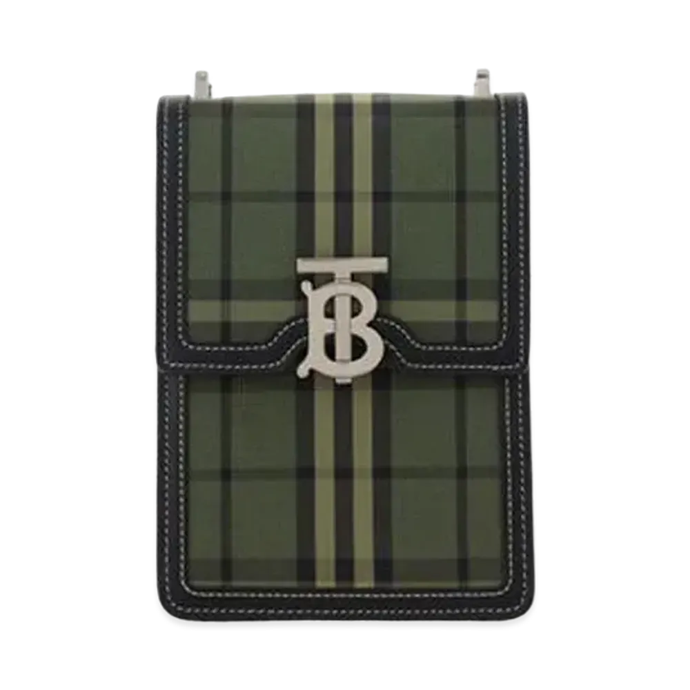 Burberry Check Cotton and Leather Robin Bag "Military Green"