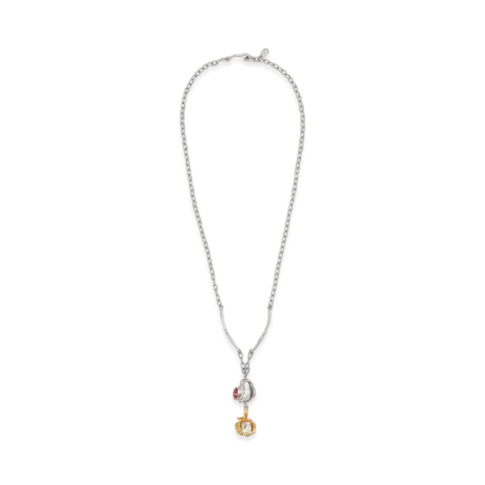 Marni Pearls and Crystals Flower Delirium Chain Necklace "Gold/Palladium"