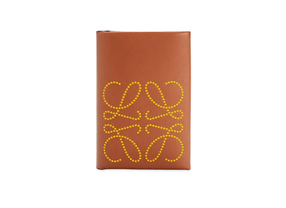 LOEWE Brand Bifold Card Case In Calfskin "Tan / Ochre"