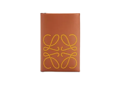 LOEWE Brand Bifold Card Case In Calfskin "Tan / Ochre"