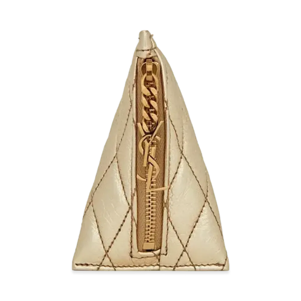 SAINT LAURENT Berlingo Charm In Quilted Lame Leather "Pale Gold"