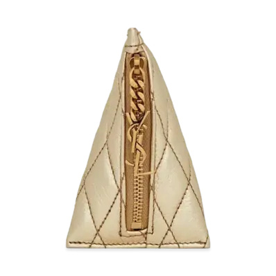 SAINT LAURENT Berlingo Charm In Quilted Lame Leather "Pale Gold"