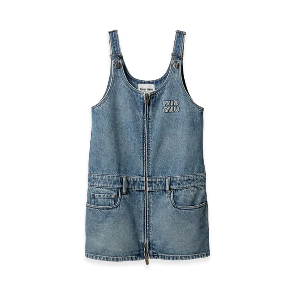MIU MIU Women's Denim and Poplin Zipper Dress "Sapphire Blue"