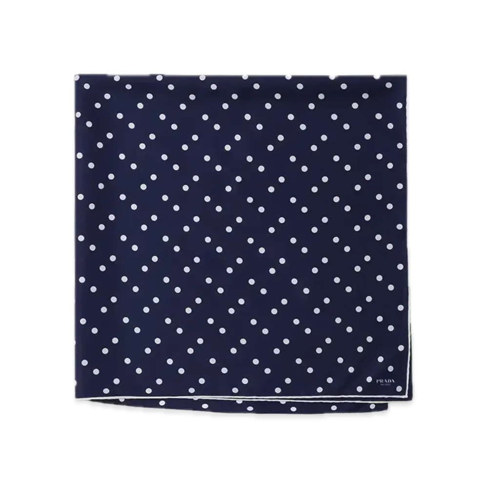 PRADA Printed Silk Twill Scarf 90 x 90 "Navy/White"