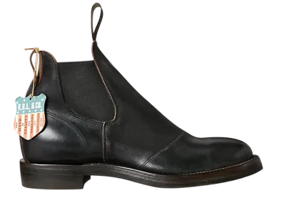 RRL Ralph Lauren Hand-Burnished Leather Chelsea Boot "Black"