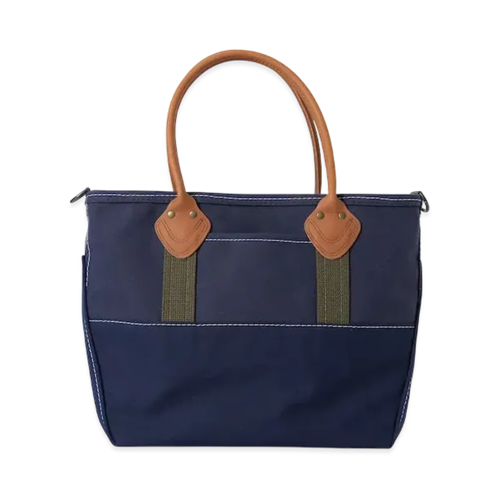 L.L.Bean x BEAMS PLUS Deep Bottom Leather Handle Zip Tote M "Navy"