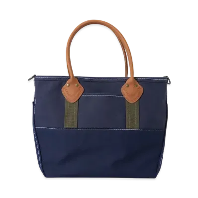 L.L.Bean x BEAMS PLUS Deep Bottom Leather Handle Zip Tote M "Navy"